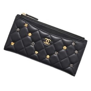 Chanel Matelasse Symbol Charm Coco Mark Lambskin Pouch Wallet Black